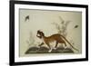 An Embroidered Panel of a Tiger Chasing Small Birds Among Bamboo, in Shades of Green & Brown Silks-null-Framed Giclee Print