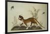 An Embroidered Panel of a Tiger Chasing Small Birds Among Bamboo, in Shades of Green & Brown Silks-null-Framed Giclee Print