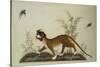 An Embroidered Panel of a Tiger Chasing Small Birds Among Bamboo, in Shades of Green & Brown Silks-null-Stretched Canvas