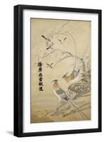 An Embroidered Picture, with Two Silver Pheasants in a Rocky Landscape with Plum Blossom and…-null-Framed Giclee Print