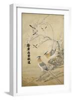 An Embroidered Picture, with Two Silver Pheasants in a Rocky Landscape with Plum Blossom and…-null-Framed Giclee Print