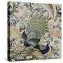 An Embroidered Roundel of Cream Satin, with a Pair of Peacocks and Other Birds Among Flowers-null-Stretched Canvas