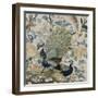 An Embroidered Roundel of Cream Satin, with a Pair of Peacocks and Other Birds Among Flowers-null-Framed Giclee Print