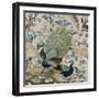 An Embroidered Roundel of Cream Satin, with a Pair of Peacocks and Other Birds Among Flowers-null-Framed Giclee Print