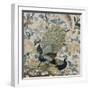 An Embroidered Roundel of Cream Satin, with a Pair of Peacocks and Other Birds Among Flowers-null-Framed Giclee Print