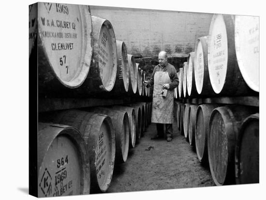 An Employee of the Knockando Whisky Distillery in Scotland, January 1972-null-Stretched Canvas