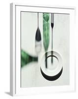 An Empty Plate Next to a Silhouette of Bottles, a Glass and a Fork-Michael Wissing-Framed Photographic Print