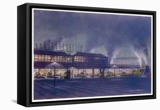 An Engine Driver's View of the Station as He Approaches It at Night, a Picture-Holland Browne-Framed Stretched Canvas