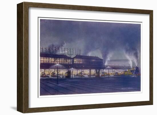 An Engine Driver's View of the Station as He Approaches It at Night, a Picture-Holland Browne-Framed Art Print