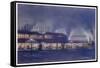 An Engine Driver's View of the Station as He Approaches It at Night, a Picture-Holland Browne-Framed Stretched Canvas