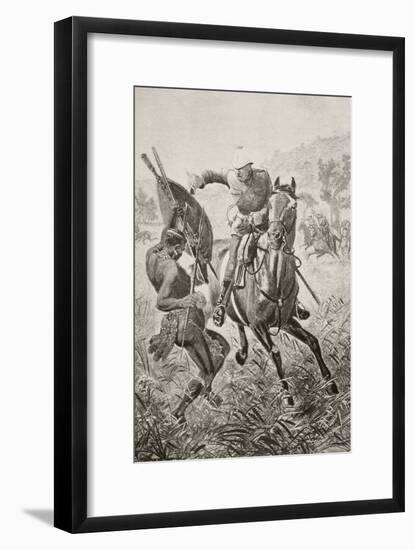 An English Cavalryman Attacks a Zulu Warrior During the Anglo-Zulu War of 1879-null-Framed Giclee Print