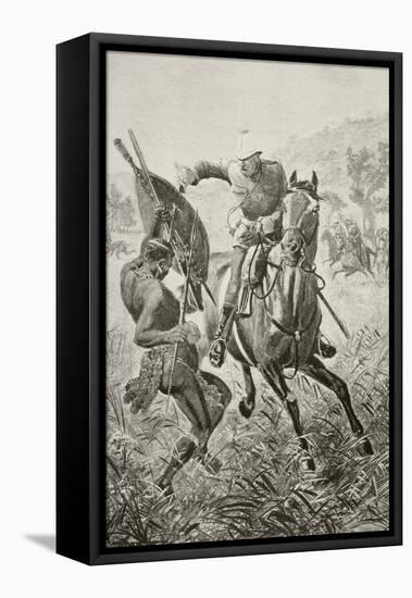 An English Cavalryman Attacks a Zulu Warrior During the Anglo-Zulu War of 1879-null-Framed Stretched Canvas