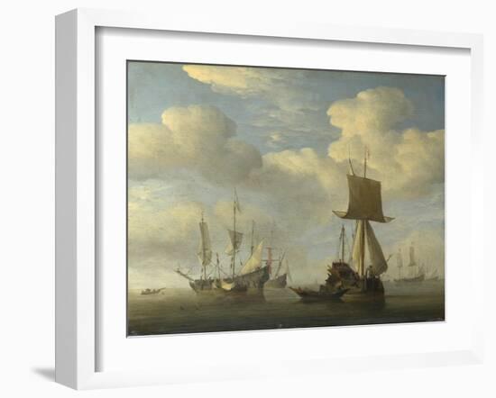 An English Vessel and Dutch Ships Becalmed, C. 1660-Willem Van De Velde The Younger-Framed Giclee Print