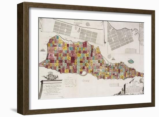 An engraved map of St Croix (Santa Cruz), 1754-null-Framed Giclee Print