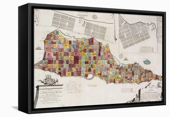 An engraved map of St Croix (Santa Cruz), 1754-null-Framed Stretched Canvas