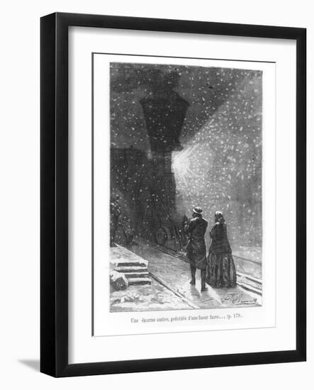 An Enormous Shadow, Preceded by a Bright Light, Illustration from "Around the World in Eighty Days"-L Bennet-Framed Giclee Print