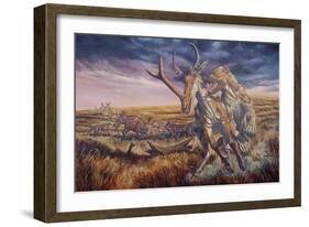 An Epicyon Attacks a Synthetoceras on the Run-null-Framed Art Print