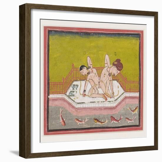 An Erotic Scene by the Edge of a River, C.1900 (Gouache and Gold on Paper.)-null-Framed Giclee Print