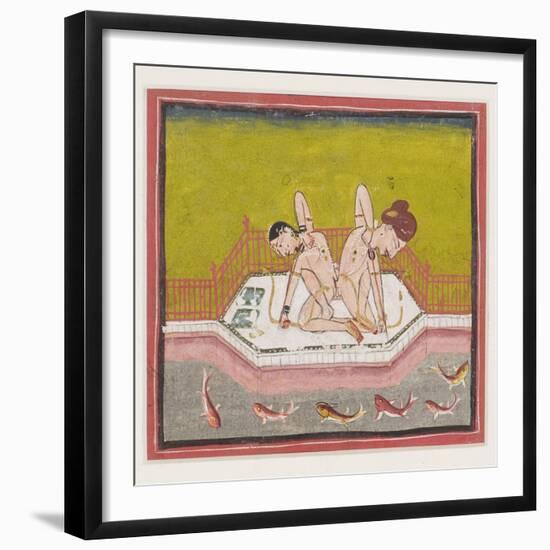 An Erotic Scene by the Edge of a River, C.1900 (Gouache and Gold on Paper.)-null-Framed Giclee Print