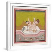 An Erotic Scene by the Edge of a River, C.1900 (Gouache and Gold on Paper.)-null-Framed Giclee Print