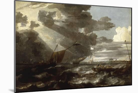 An Estuary Scene in a Gale, with Fishermen hauling in a Fixed Line-Bonaventura Peeters-Mounted Giclee Print