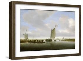 An Estuary Scene with Cattle Aboard a Ferry and a Windmill Beyond-Salomon van Ruisdael or Ruysdael-Framed Giclee Print