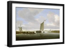 An Estuary Scene with Cattle Aboard a Ferry and a Windmill Beyond-Salomon van Ruisdael or Ruysdael-Framed Giclee Print