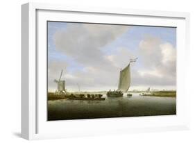 An Estuary Scene with Cattle Aboard a Ferry and a Windmill Beyond-Salomon van Ruisdael or Ruysdael-Framed Giclee Print