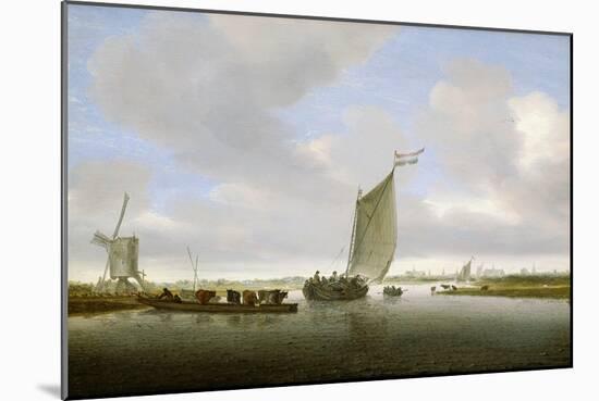 An Estuary Scene with Cattle Aboard a Ferry and a Windmill Beyond-Salomon van Ruisdael or Ruysdael-Mounted Giclee Print