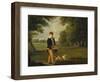 An Eton Schoolboy Carrying a Cricket Bat, with His Dog, on Playing Fields,-Arthur William Devis (Circle of)-Framed Giclee Print