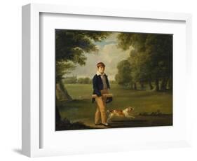 An Eton Schoolboy Carrying a Cricket Bat, with His Dog, on Playing Fields,-Arthur William Devis (Circle of)-Framed Giclee Print