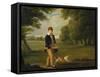 An Eton Schoolboy Carrying a Cricket Bat, with His Dog, on Playing Fields,-Arthur William Devis (Circle of)-Framed Stretched Canvas