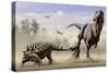 An Euoplocephalus Hits T-Rex's Foot by its Mace Like Tail in Self-Defense-null-Stretched Canvas