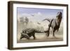 An Euoplocephalus Hits T-Rex's Foot by its Mace Like Tail in Self-Defense-null-Framed Premium Giclee Print