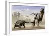 An Euoplocephalus Hits T-Rex's Foot by its Mace Like Tail in Self-Defense-null-Framed Premium Giclee Print