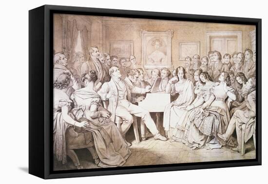 An Evening at Baron Von Spaun's: Schubert at the Piano Among His Friends-Moritz Ludwig von Schwind-Framed Stretched Canvas