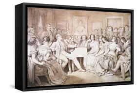 An Evening at Baron Von Spaun's: Schubert at the Piano Among His Friends-Moritz Ludwig von Schwind-Framed Stretched Canvas