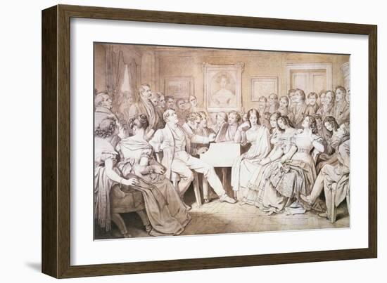 An Evening at Baron Von Spaun's: Schubert at the Piano Among His Friends-Moritz Ludwig von Schwind-Framed Giclee Print