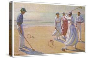 An Evening Game of Croquet on the Beach-null-Stretched Canvas