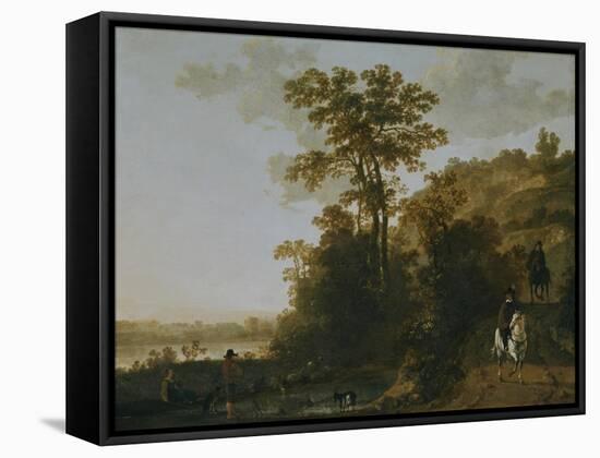 An Evening Ride Near a River-Aelbert Cuyp-Framed Stretched Canvas