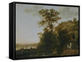 An Evening Ride Near a River-Aelbert Cuyp-Framed Stretched Canvas