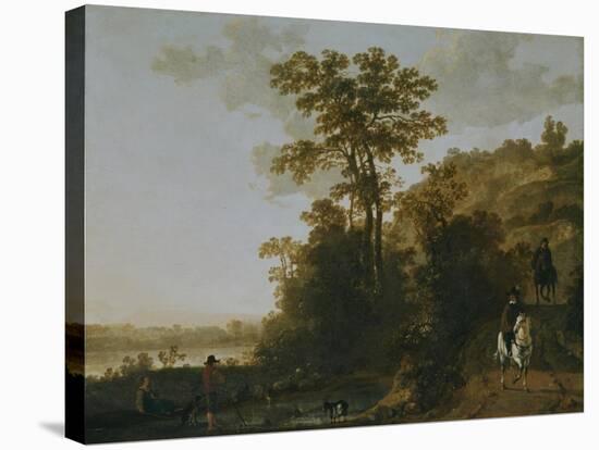 An Evening Ride Near a River-Aelbert Cuyp-Stretched Canvas