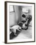 An Excited Army Sniffer Dog Sniffs under the Floorboards Near the Toilet-null-Framed Photographic Print