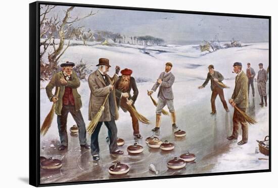 An Exciting Finish to a Curling Match in Scotland-J. Michael-Framed Stretched Canvas