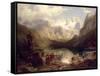 An Extensive Alpine Lake Landscape, 1862-Augustus Wilhelm Leu-Framed Stretched Canvas