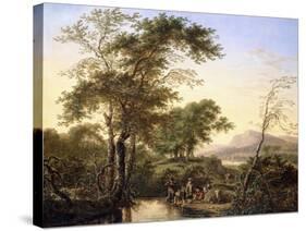 An Extensive Italianate River Landscape with Travellers by a Pool-Herman Saftleven-Stretched Canvas