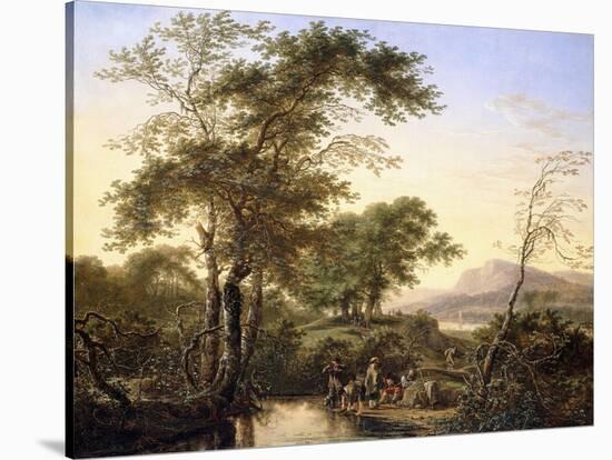 An Extensive Italianate River Landscape with Travellers by a Pool-Herman Saftleven-Stretched Canvas