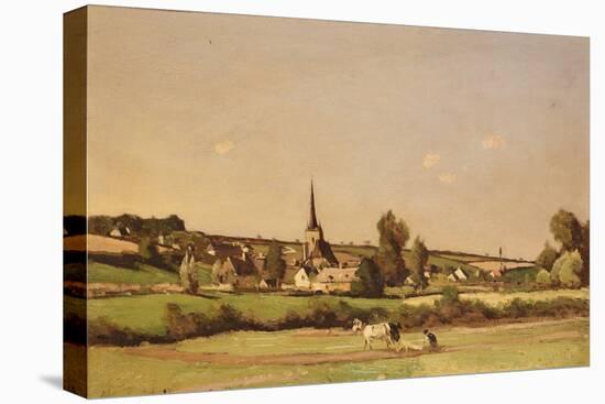 An Extensive Landscape with a Ploughman and a Village Beyond-Henri-Joseph Harpignies-Stretched Canvas