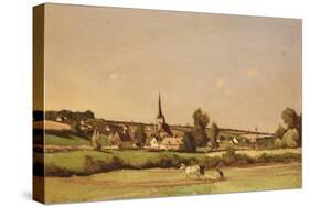 An Extensive Landscape with a Ploughman and a Village Beyond-Henri-Joseph Harpignies-Stretched Canvas