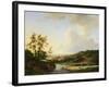 An Extensive Landscape with Figures and Cattle by a River, a Town Beyond, 1845-Marinus Adrianus Koekkoek-Framed Giclee Print